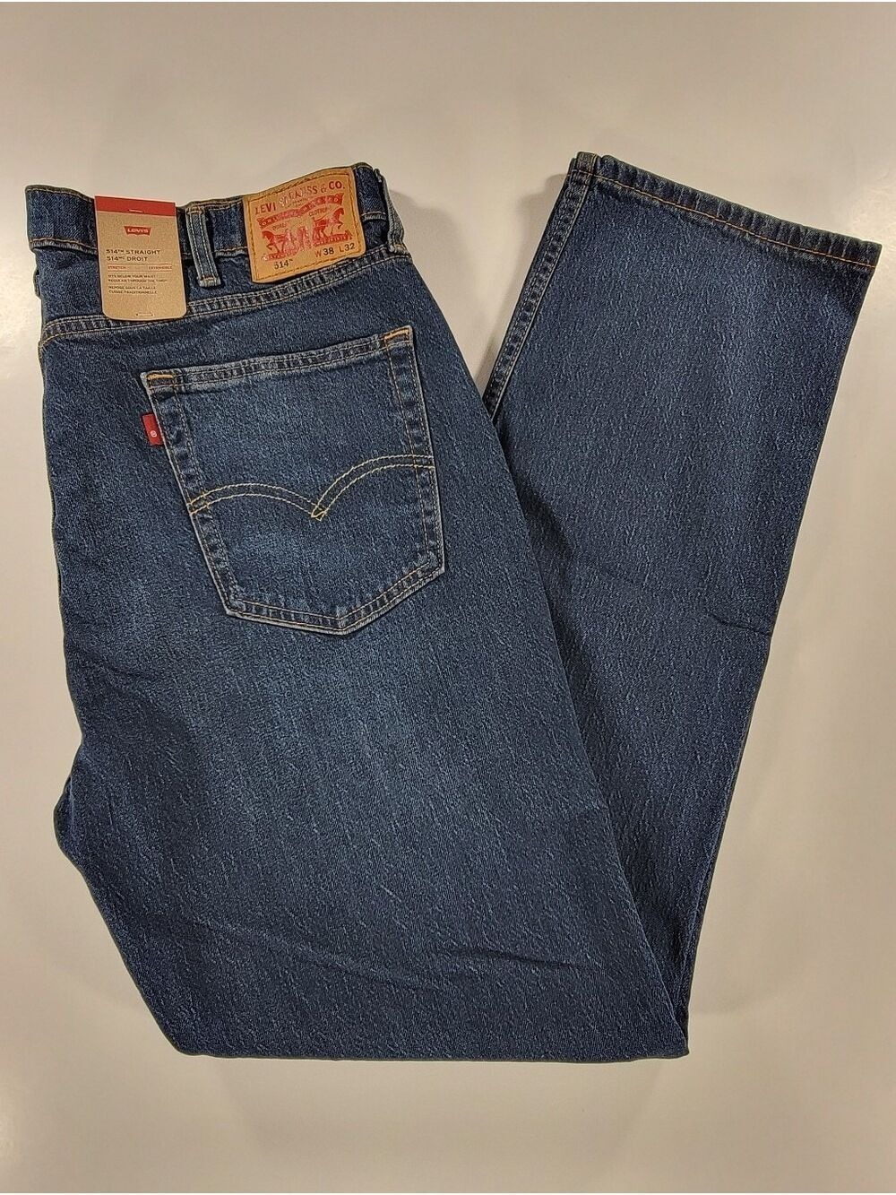 NEW Levi's 514 Regular Straight Denim Jeans 38X32 Men's Medium Blue Stretch NWT